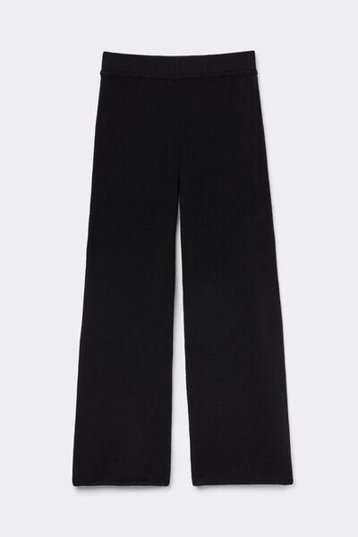 Black Plain-Knit 100% Cashmere Palazzo Pants, 5601_710J, large image number 3