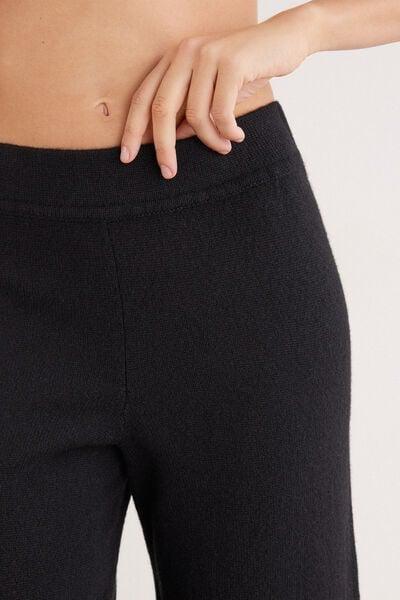 Black Plain-Knit 100% Cashmere Palazzo Pants, 5601_710J, large image number 5