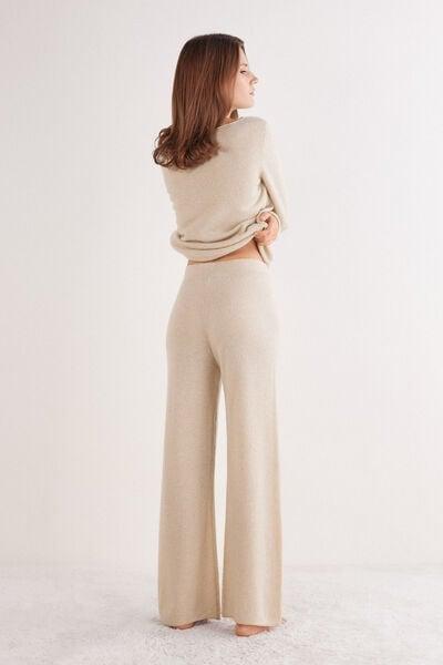 Beige Palazzo 100% Cashmere Pants, 5601_712J, large image number 0