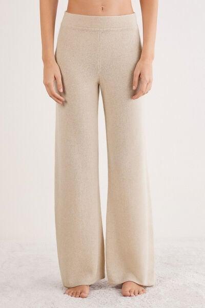 Beige Palazzo 100% Cashmere Pants, 5601_712J, large image number 1