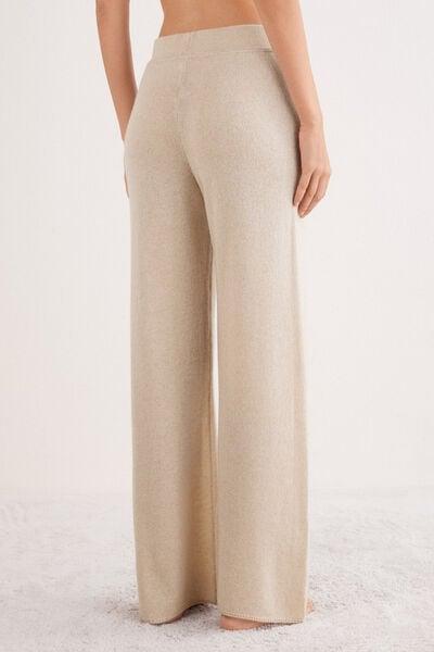 Beige Palazzo 100% Cashmere Pants, 5601_712J, medium