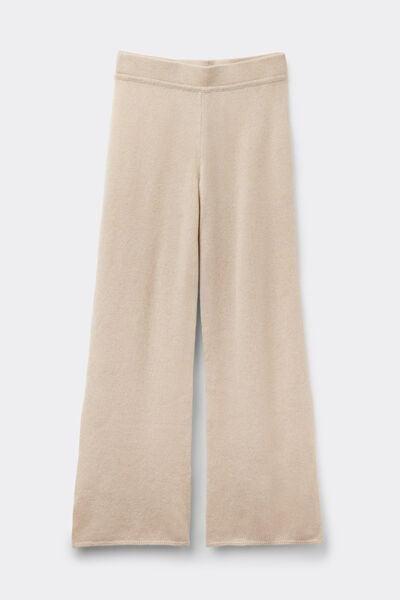 Beige Palazzo 100% Cashmere Pants, 5601_712J, large image number 3