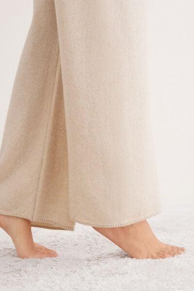 Beige Palazzo 100% Cashmere Pants, 5601_712J, large image number 5