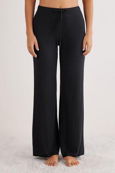 Black Modal And Cashmere Light Blend Palazzo Pants, Black, medium