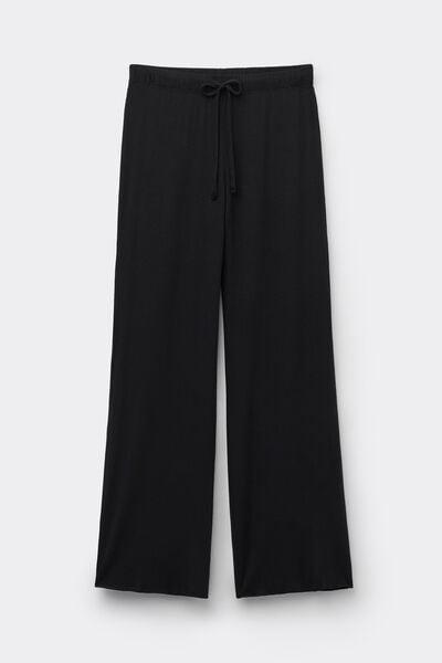 Black Modal And Cashmere Light Blend Palazzo Pants, Black, large image number 2
