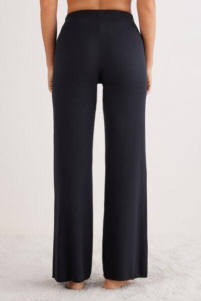 Black Modal And Cashmere Light Blend Palazzo Pants, Black, large image number 3
