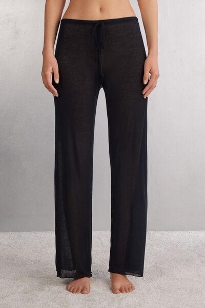 Black Cashmere Palazzo Trousers, , large image number 0