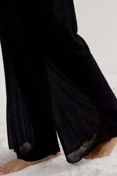 Black Cashmere Palazzo Trousers, Black, large image number 5