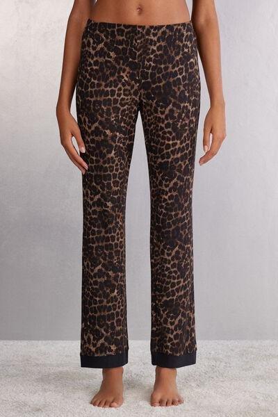 Multicolour Luxurious Leopard Modal Trousers, 5601_774J, large image number 0
