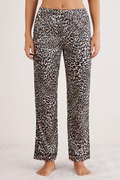 Beige A Moment Of Glamour Animal Print Silk Pyjama Bottoms, 5601_029K, medium