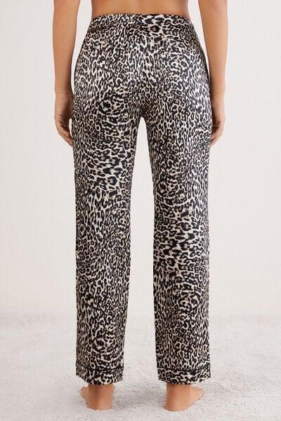 Beige A Moment Of Glamour Animal Print Silk Pyjama Bottoms, 5601_029K, large image number 3