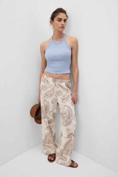 Beige Get Noticed Linen And Viscose Pants, 5601_113K, large image number 0