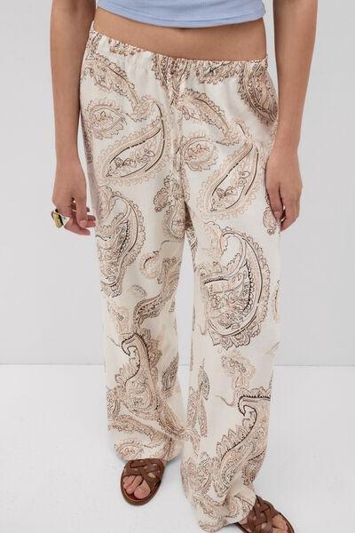 Beige Get Noticed Linen And Viscose Pants, 5601_113K, large image number 1