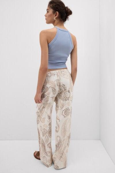 Beige Get Noticed Linen And Viscose Pants, 5601_113K, large image number 2