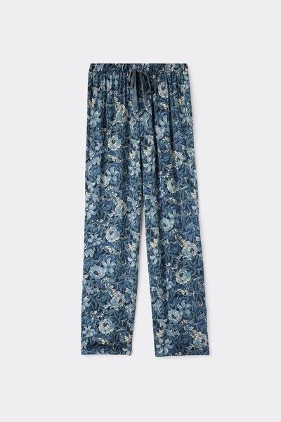 Navy Fanciful Flowers Printed Viscose Satin Pants, 5601_195K, large image number 3
