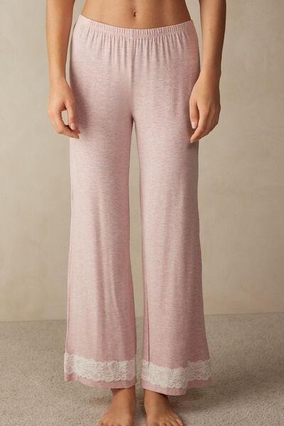 Intimissimi - Pink Full-Length Modal Trousers with Lace Details