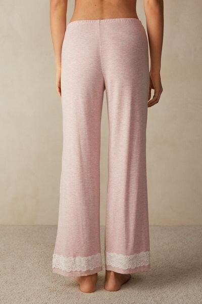 Intimissimi - Pink Full-Length Modal Trousers with Lace Details