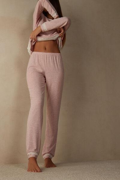 Pink Lace Details Trousers, , large image number 1