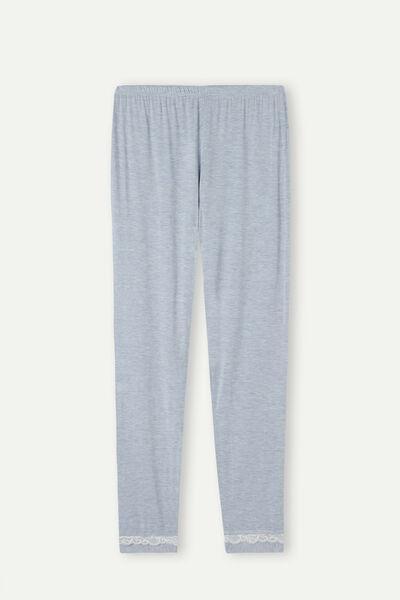 Blue Long Modal Trousers with Lace Details, , large image number 2