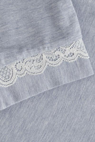 Blue Long Modal Trousers with Lace Details, , large image number 4