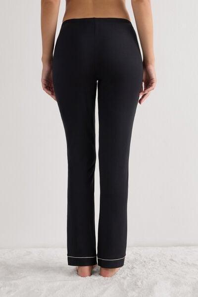 Black Long Micro Modal Trousers, Black, large image number 5
