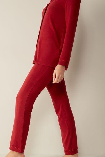 Red Long Micromodal Trousers, , large image number 4