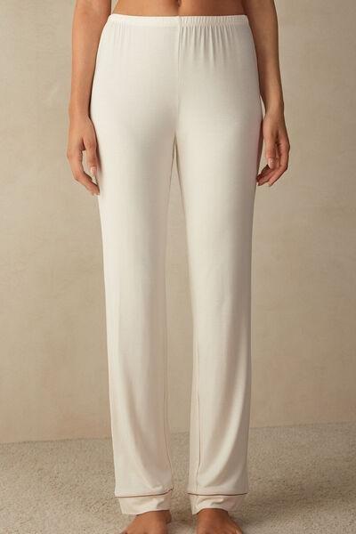 White Long Micromodal Trousers, , large image number 0