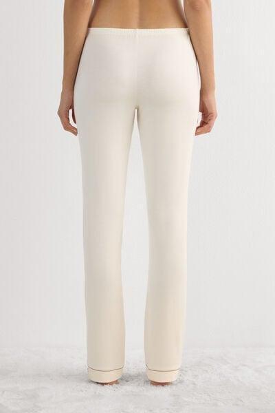 White Long Micro modal Trousers, Vanilla Ivory, medium