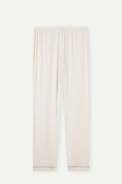 White Long Micro modal Trousers, Vanilla Ivory, large image number 6