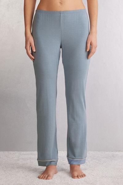 Blue Long Micro Modal Trousers, , medium