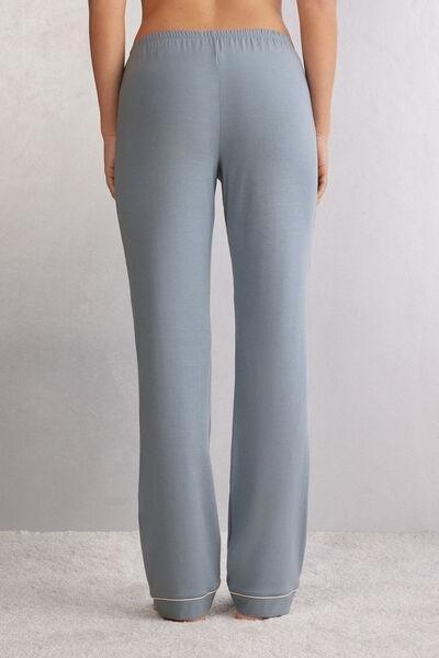 Blue Long Micro Modal Trousers, , large image number 3