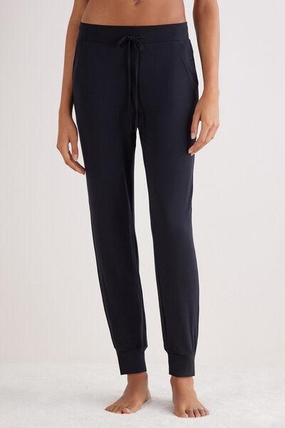 Black Cuffed Modal Trousers, , large image number 0