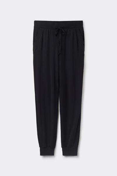 Black Cuffed Modal Trousers, , large image number 1