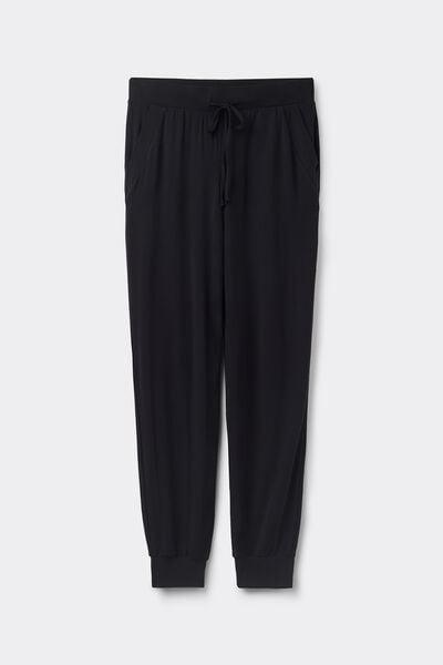 Black Cuffed Modal Trousers, Black, large image number 7