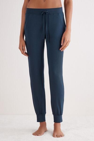Navy Cuffed Modal Trousers, , large image number 0