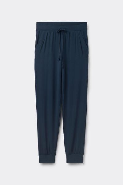 Navy Cuffed Modal Trousers, , large image number 1