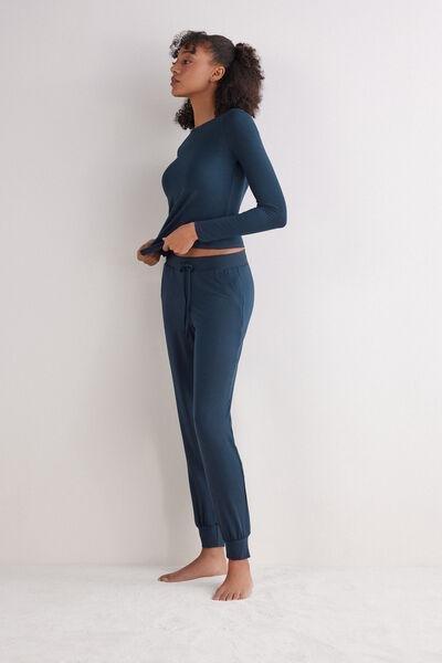 Navy Cuffed Modal Trousers, , large image number 2