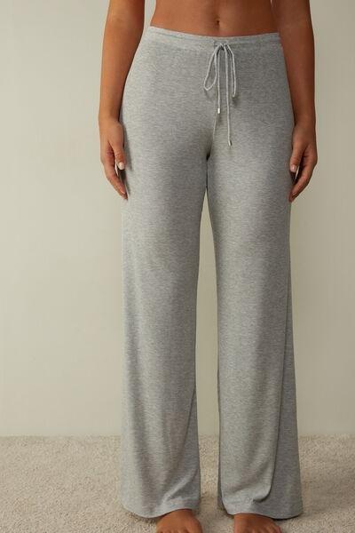 Silver Ribbed Modal Wide-Leg Trousers, , large image number 0