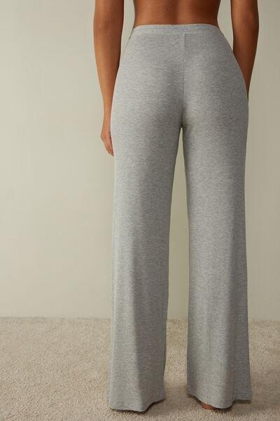 Silver Ribbed Modal Wide-Leg Trousers, , large image number 3