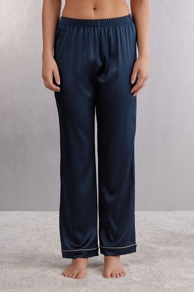 Navy Trimmed Silk Shorts, , medium