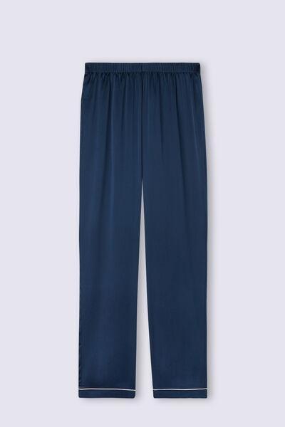 Navy Trimmed Silk Shorts, , large image number 2