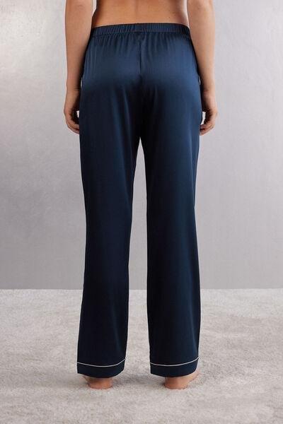 Navy Trimmed Silk Shorts, , large image number 3