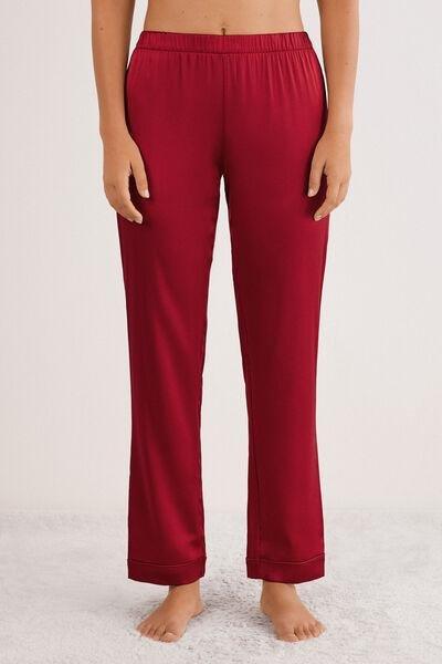 Red Elastic Waist Silk Pyjama Bottoms, Red, medium