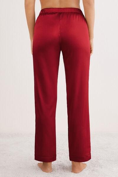 Red Elastic Waist Silk Pyjama Bottoms, Red, large image number 3