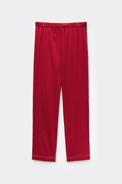 Red Elastic Waist Silk Pyjama Bottoms, Red, large image number 5