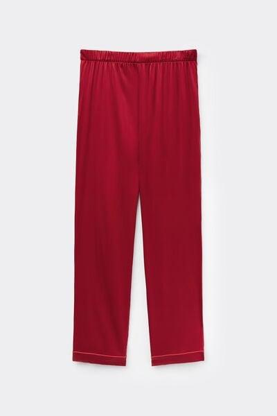 Red Elastic Waist Silk Pyjama Bottoms, Red, large image number 6