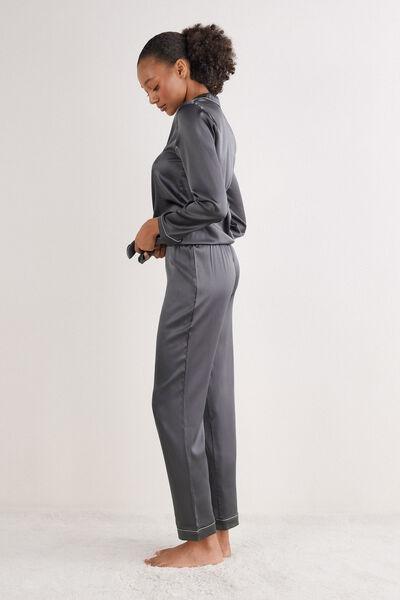 Grey Stretchy Silk Trousers, , large image number 1