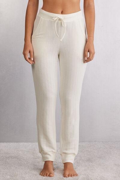 White Royal Elegance Ribbed Trousers, , large image number 0