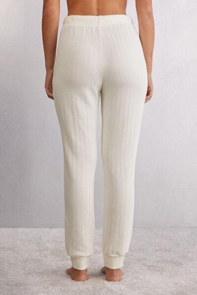 White Royal Elegance Ribbed Trousers, , large image number 3