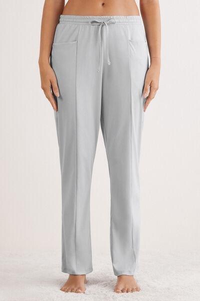 Grey Full-Length Elevated Cotton Pyjama Bottoms, , large image number 0